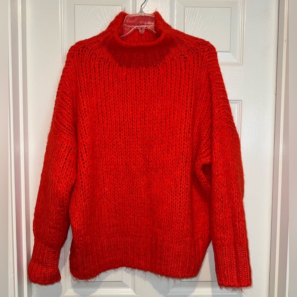 FRNCH Paris Vibrant Dark Orange Cowlneck Sweater. Made in Italy!  Size M/L